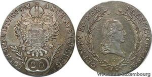 R6722 Rare Austria 20 Kreuzer Franz II 1804 G Nagybánya Baia Mare Silver AU