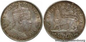 R6914 Ethiopia 1 Gersh Menelik II EE 1895 1903 A Paris Silver AU -> Make offer