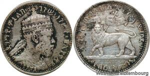 R6916 Rare Ethiopia 1/8 Birr Menelik II EE 1895 1887 A Paris Silver AU -> Offer