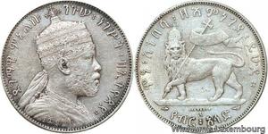 R6917 Rare Ethiopia 1/2 Birr Menelik II EE 1889 1897 A Paris Silver AU -> Offer