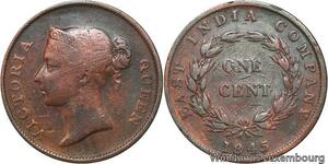 R6971 Straits Settlements East India Company One Cent Victoria 1845 ->Make offer