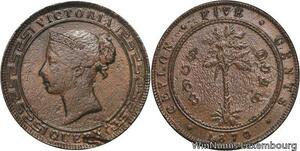 R6976 Sri Lanka Ceylon Old Counterfeit 5 Cents Victoria 1870 -> Make offer