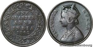 R6981 India One Quarter 1/4 Anna Victoria 1862 Calcutta -> Make offer