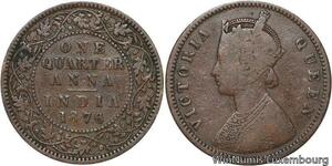 R6982 India One Quarter 1/4 Anna Victoria 1876 Calcutta -> Make offer