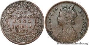 R6984 India One Quarter 1/4 Anna Victoria 1887 Calcutta -> Make offer