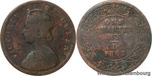 R6985 India One Quarter 1/4 Anna Victoria 1862 Calcutta -> Make offer