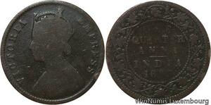 R6987 India One Quarter 1/4 Anna Victoria 1883 Calcutta -> Make offer