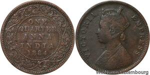 R6989 India One Quarter 1/4 Anna Victoria 1884 Calcutta -> Make offer