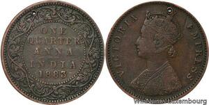 R6990 India One Quarter 1/4 Anna Victoria 1883 Calcutta -> Make offer