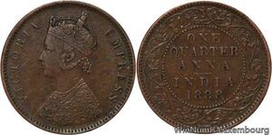 R6991 India One Quarter 1/4 Anna Victoria 1888 Calcutta -> Make offer