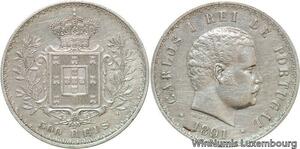 R7021 Portugal 500 Reis Carlos I 1891 Silver AU -> Make offer