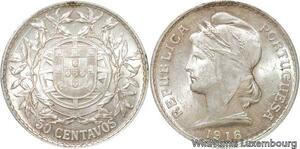 R7023 Portugal 50 Centavos Liberty 1916 Silver UNC -> Make offer