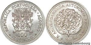 R7024 Portugal Azores 100 Escudos Regional Autonomy 1986 Silver UNC ->Make offer