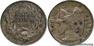 R7034 Chile 5 Centavos Condor Roty 1908 So Santiago Silver -> Make offer