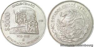 R7045 Mexico 5000 Pesos 50th Anniversary Nationalization Oil Industry 1988 AU