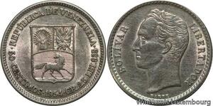 R7070 Venezuela 50 Centimos 1954 Philadelphia Silver AU -> Make offer