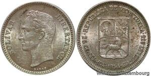 R7079 Venezuela 25 Centimos 1954 Silver AU -> Make offer