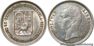 R7081 Venezuela 25 Centimos 1954 Silver AU -> Make offer