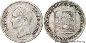 R7083 Venezuela 1/4 Bolivar 25 Centimos 1945 Philadelphia Silver -> Make offer