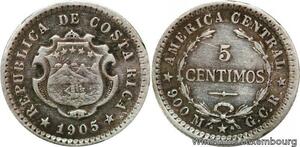 R7087 Costa Rica 5 Centimos 1905 Silver AU UNC -> Make offer