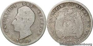 R7090 Ecuador Un Decimo Sucre 1889 Santiago Chili Silver -> Make offer