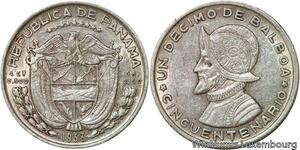 R7101 Panama Decimo 1/10 Balboa 1953 Silver AU -> Make offer