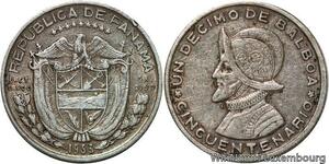R7103 Panama Decimo 1/10 Balboa 1953 Silver AU -> Make offer
