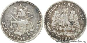 R7122 Mexico 25 Centavos 1889 Zs Z Silver -> Make offer