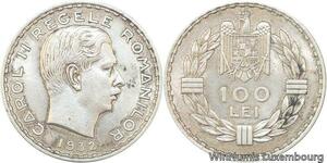 R7129 Rare Romania 100 Lei Carol II 1932 London Silver AU -> Make offer