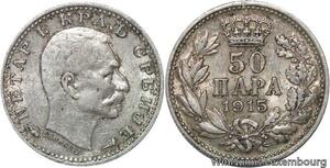 R7135 Serbia 50 Para Pierre I 1915 A Paris Coin Alignment Schwartz Silver AU