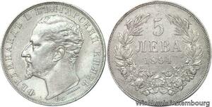 R7138 Rare Bulgaria 5 Leva Ferdinand I 1894 KB Kremnitz Silver -> Make offer