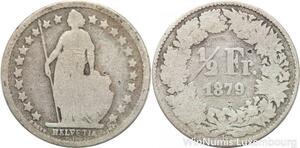 R7253 Switzerland 1/2 Franc Helvetia 1879 B Berne Silver -> Make offer