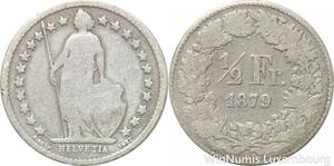 R7254 Switzerland 1/2 Franc Helvetia 1879 B Berne Silver -> Make offer
