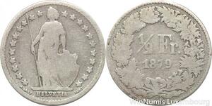 R7255 Switzerland 1/2 Franc Helvetia 1879 B Berne Silver -> Make offer