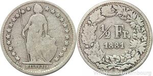 R7257 Switzerland 1/2 Franc Helvetia 1881 B Berne Silver -> Make offer