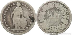 R7263 Switzerland 1/2 Franc Helvetia 1877 B Berne Silver -> Make offer