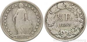 R7266 Switzerland 1/2 Franc Helvetia 1898 B Berne Silver -> Make offer
