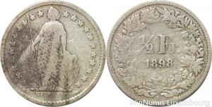 R7269 Switzerland 1/2 Franc Helvetia 1898 B Berne Silver -> Make offer