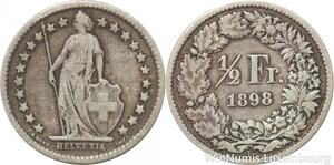 R7270 Switzerland 1/2 Franc Helvetia 1898 B Berne Silver -> Make offer