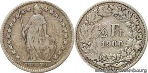 R7277 Switzerland 1/2 Franc Helvetia 1900 B Berne Silver -> Make offer