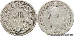 R7280 Switzerland 1/2 Franc Helvetia 1900 B Berne Silver -> Make offer