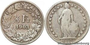 R7284 Switzerland 1/2 Franc Helvetia 1903 B Berne Silver -> Make offer