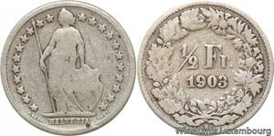 R7286 Switzerland 1/2 Franc Helvetia 1903 B Berne Silver -> Make offer