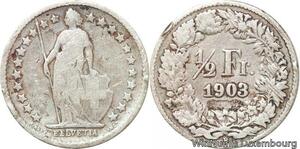 R7287 Switzerland 1/2 Franc Helvetia 1903 B Berne Silver -> Make offer