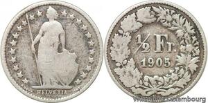 R7289 Switzerland 1/2 Franc Helvetia 1905 B Berne Silver -> Make offer