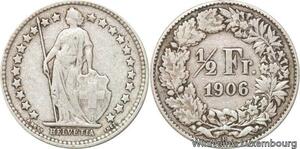 R7290 Switzerland 1/2 Franc Helvetia 1906 B Berne Silver -> Make offer