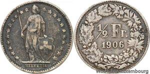 R7291 Switzerland 1/2 Franc Helvetia 1906 B Berne Silver -> Make offer