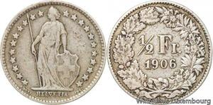 R7293 Switzerland 1/2 Franc Helvetia 1906 B Berne Silver -> Make offer