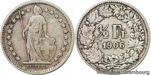 R7294 Switzerland 1/2 Franc Helvetia 1906 B Berne Silver -> Make offer