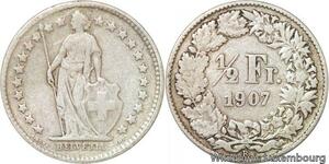 R7295 Switzerland 1/2 Franc Helvetia 1907 B Berne Silver -> Make offer